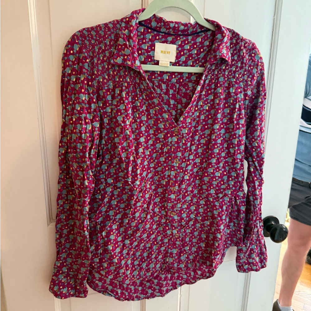Maeve Pink Multi-Print Button Front Shirt Size 8